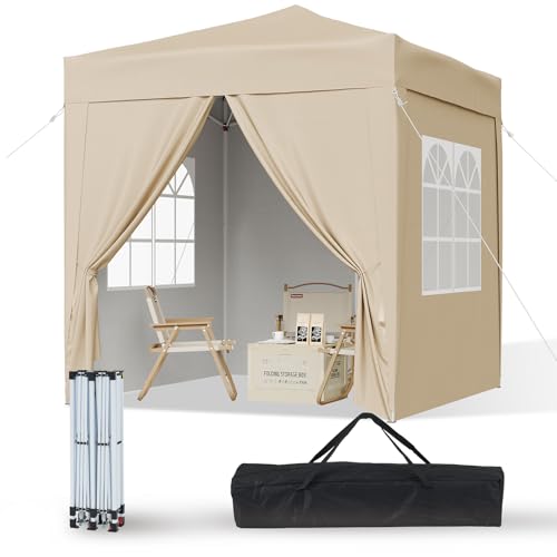 Aoxun Pop Up Pavillon 2x2m Wasserdicht mit 4 Seitenwänden, Metallrahmen-Schutzzelt, Höhe Verstellbar, Faltpavillon 2x2 mit Tragetasche für Camping Par
