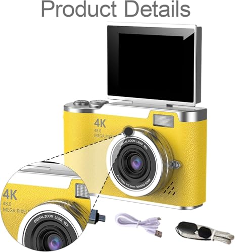 Câmera Digital 4K Ultra HD 48MP com Tela LCD Giratória 180°, Zoom Digital 8X, Flash LED, Bateria Recarregável – Ideal para Vlog, Selfie, Viagem e Iniciantes (Rosa)