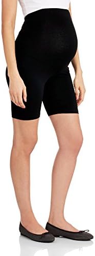 Rumor Has It Maternity Over The Belly Stretch Cotton Soft Support Mid-Thigh Bike Shorts (Small, Black)