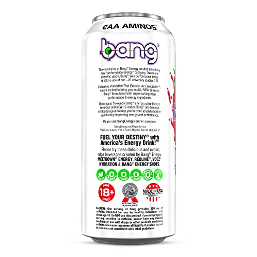 Bang Energy Sour Heads, SugarFree Energy Drink, 16Ounce (Pack of 12