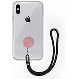 MOXYO - Zigi Band - Universal Cell Phone Lanyard and Wrist Strap, Works with All Smartphones and Tablets Including iPhone and Galaxy & Cases (Rose Gold Glitter w/Blk Lanyard)