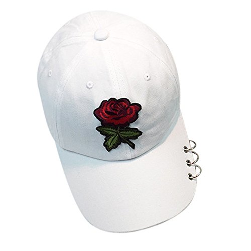 Boomboom Baseball Caps, 2018 Fashion Women Men Couple Rose Baseball Cap Snapback Flat Hat (White)
