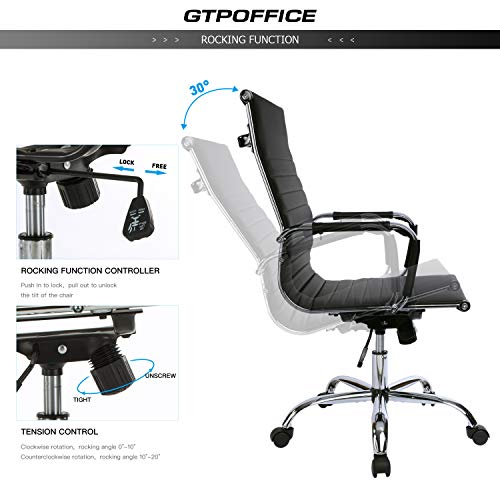 GTPOFFICE Modern Adjustable Ribbed Chair Mid Back Leather Task Desk Chair Swivel Ergonomic Executive Conference Task Chair Black,BIFMA Certified
