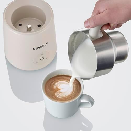 Émulsionneur de lait SPUMA LITE, Mousseur de lait à induction, Mousseur à lait électrique 500 W, Chocolatière 400 ml, Inox/Beige, SM 3589