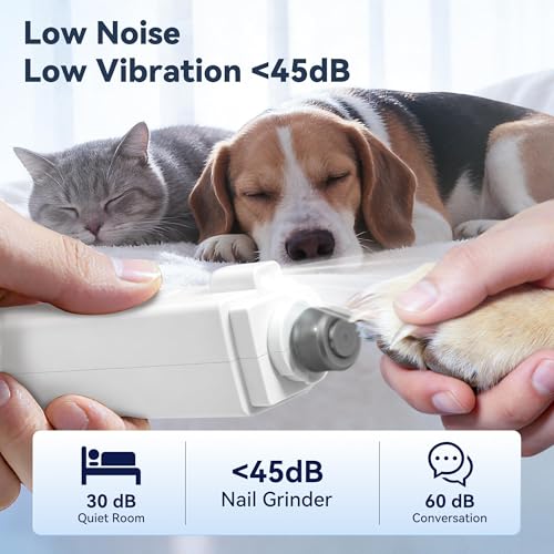 2-in-1 Quiet Electric Cat Nail Clipper & Grinder with Dual LED Lights, 3 Speeds for Large Medium Small Dogs Cats, Type-C Rechargeable, Nail Clipping Splash Guard for Anxious Dogs & Cats (White)