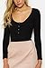 Sunfury Women Button Down Knitted Ribbed Long Sleeve Snap Crotch Thong Bodysuit