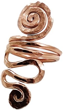 ELAMENTS DESIGN Solid Copper Ring Kundalini and Spiral Hand Hammered Size 8