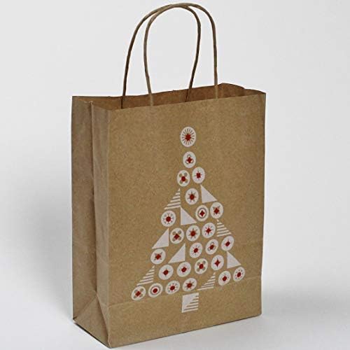 MAINETTI Pack of 10 Christmas Tree decorated Twisted Handle Kraft Paper Xmas Gift Bags 18x8x24cm - More designs, sizes and same colour packs also available