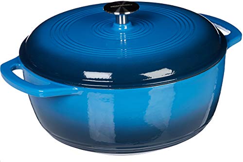 AmazonBasics Enameled Cast Iron Dutch Oven - 6-Quart, Blue (Renewed)