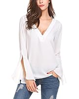 Zeagoo Womens Casual Chiffon Button V Neck Blouses Shirts White Large