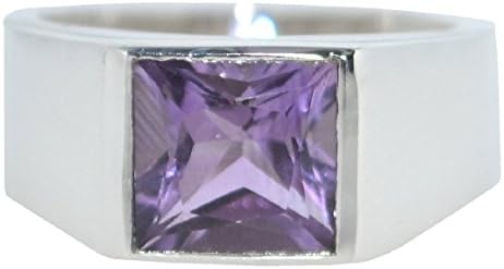 Avant GemsSterling Silver Purple Amethyst Mens Signet Ring, 925 Band Authentic Gemstone Gents Jewellery