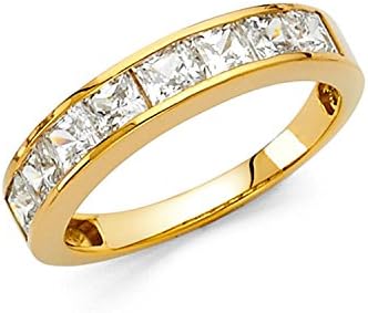 Size 5 - 3mm Solid 14K Yellow Gold Princess Cut Channel Invisible Set Wedding Band Ring (1.50 cttw.)