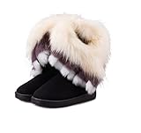 Women Winter Warm High Long Snow Ankle Boots Faux Fox Rabbit Fur Tassel Shoes US 8 Black