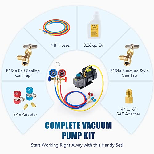 Orion Motor Tech AC Gauges Vacuum Pump, 3.5cfm AC Vacuum Pump and Gauge