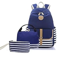 Sqodok Teens Girls Backpack, School Backpack Bookbag Travel Daypack Shoulder Bag Laptop Bag Fashion Rucksack College Bookbag (BlueStriped-3pcs)