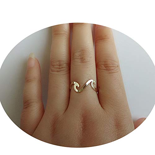 SENFAI Ocean Charm Sea Wave Open Ring Adjustable 3 Tone Band Sizes 6-10
