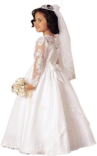 RMDress Holy Satin Flower Girl Dresses Wedding Wear Girls First Communion Gown (10T, White)