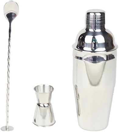 Cocktail Shaker Bar Tools Set Must-Have Professional Bartender Accessories Kit for Home: 24 oz Stainless Steel Martini/Drink Mixer with Built-in Strainer, Double Jigger, Mixing Spoon