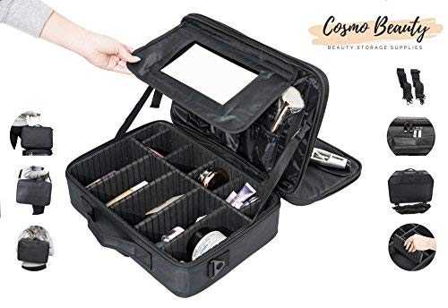 " Cosmo Beauty Makeup Case - Large Professional Artist 3 Layers Travel Cosmetic Case 15.8" with Beauty Mirror and Adjustable Dividers, Perfect for Makeup Brushes, Jewelries, and Toiletries "
