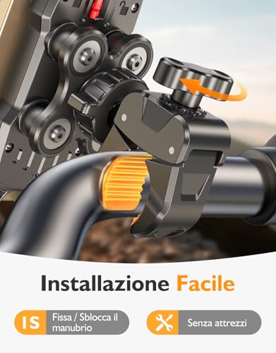 Rolgno Mobile Phone Holder for Motorcycle, [Dumper Anti-Vibration & 1S Lock] Mobile Phone Holder Bike Handlebar, 360° Rotatable Motorcycle Phone Holder with Shock Absorbers, Compatible iPhone, Galaxy