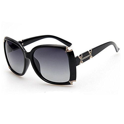 Anna's Studio Women's Fashion UV400 Oversize Party Style Color Lens Square Travel Polarized Sunglasses.(Black)