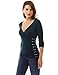 PattyBoutik Women Long Sleeve V Neck Lace Up Blouse (Teal Small)