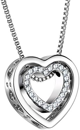 Milin Naco LOVE You Forever Double Heart Pendant Necklace for Girls Valentine’s Day Gift
