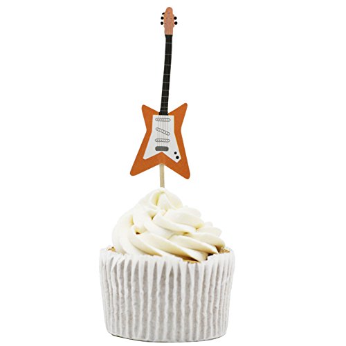 Betop House Set of 24 Pieces Guitar Themed Decorative Cupcake Topper for Music Party