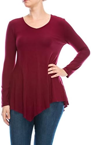 DeLoA Womens Handkerchief Hem Tunic Long Sleeve Top Made In USA Burgendy Large