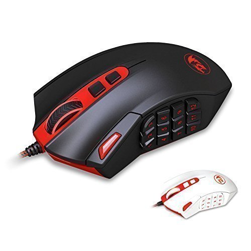 Redragon M901 Gaming Mouse, Wired MMO RGB LED Backlit Computer Mice, 24000 DPI, Perdition, with Weight Tuning Set & 18 Programmable Buttons for Windows PC Gaming (Black)