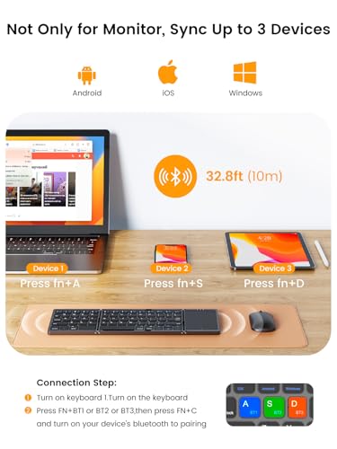 UPERFECT Monitor Touchscreen Portatile 15,6", Batteria 8000mAh, Touch Screen 10 Punti, Display FHD 1080P HDR, Tastiera Bluetooth Pieghevole e Custodia Protettiva per PC, Telefono, Switch, PS-4/5, Xbo