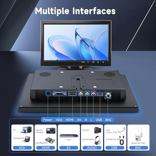 podofo Mini LCD Monitor 10.1 Inch Portable Monitor for Computer/Surveillance/Rear Camera, with HDMI/VGA/AVI/BNC/USB Input, HDMI Screen for Gaming, DC 9-30V