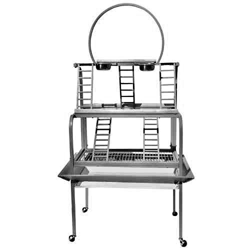 PARROT BIRD PLAY PEN GYM STAND PP 503 34W21D74H toy cage cages toys macaw african grey (GREY/SILVER)