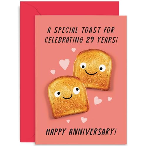 Old English Co. Cute 29th Wedding Anniversary Card for Him and Her - A Toast To You Pun Funny Anniversary Card for Husband Wife Spouse Auntie Uncle Close Friend | Blank Inside with Envelope at Amazon