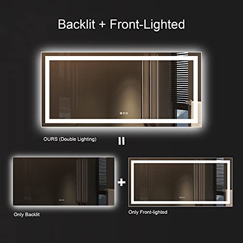 Amorho 60"x28" LED Bathroom Mirror for Wall, Backlit + FrontLighted