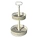 WHW Whole House Worlds Emilia Double Tiered Etagere Server Stand, Rustic White, Circular Cake Display, Distressed Finish, Vintage Style, 19 Inches Tall, Wood and Metal