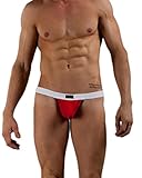 Men's Solid Red White Contour Pouch Bikini Swimsuit Jock Strap