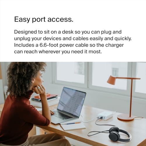 Belkin 4-Port Charger Block 108W - GaN Charger, Multi-Port w/ USB-C PD Fast Charge & USB-A Ports for Apple MacBook, iPhone 16, Samsung Galaxy S25, Google Pixel, Nintendo Switch 2 & More - White