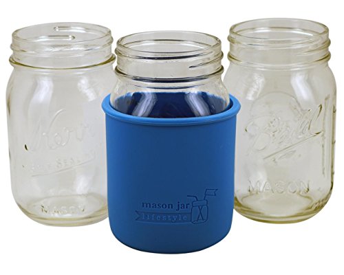 MJL Regular Mouth Pint Silicone Sleeve for Mason Jars (Bright Blue)