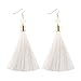 NLCAC Long Tassel Drop Earrings Dangle with Ball Hook Fringe Earring White for Women's Fashion Jewelry