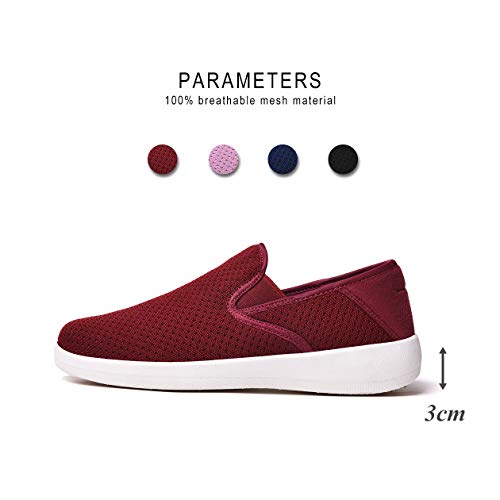 aeepd Women Fashion Trainers Slip on Shoes Walking Loafer Arch Support Comfort Breathable Antislip Wine Red
