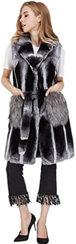 Women Rex Rabbit Fur Chinchilla Vest with Silver Fox Pocket Winter Warm 2018 Plus Size Loosely 1807027