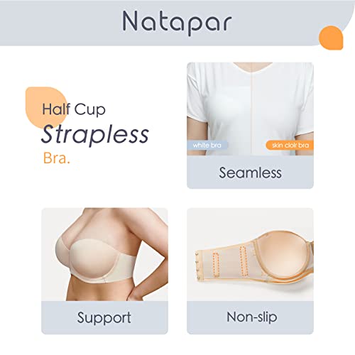 Natapar Women Strapless Bras, Beauty Back Smooth Multiway Demi Underwire Bra Push Up Invisible Nude