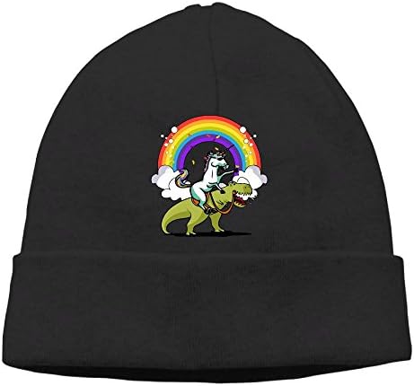 KKalobnm Unicorn Riding T-Rex Party Dinosaur colorful Rainbow Men's&amp;Women's Knit Hats Winter Warm Daily Hat