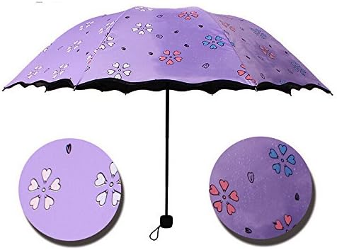 Travel Umbrella Parasol for Women Girl Kid Children Student, Magic Water Activated Color Change Flower, Portable Small Foldable Windproof Anti-UV for Beach Camping Inoutdoorkit CCU01 (Purple)