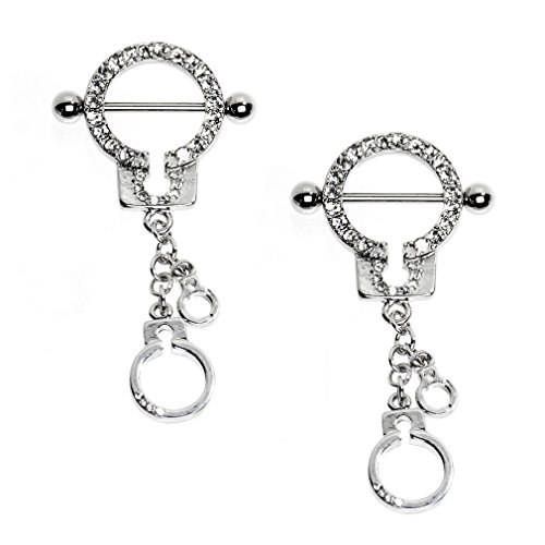 BodyJewelryOnline Pair of 14ga Gem Handcuff Nipple Shields 316L Surgical Steel - 2 Color Options (Clear)