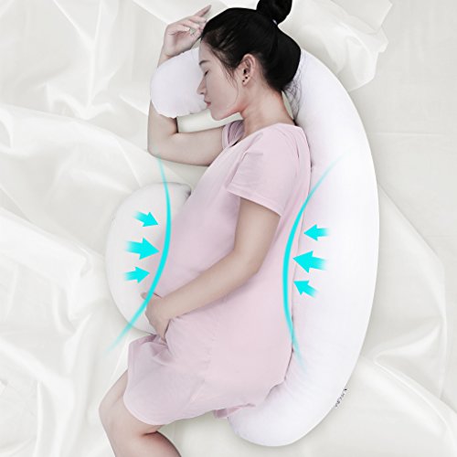 LANGRIA Enlarged Maternity Pillow Full Body Pregnancy Pillow Ergonomic Contoured Nursing Pillow with Adjustable Detachable Crescent Support Cushion and Washable Cover 51 W x 29.5 D x 6 H inches, White