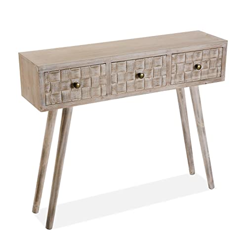 Versa Anish Narrow Entryway Hallway Console Table with 3 Drawers, Dimensions (H x L x W), 81.5 x 25 x 97 cm, Wood, Brown and Grey