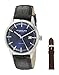 Stuhrling Original Men's 555A.04 Analog Classic Ascot II Swiss Quartz Movement Blue Dial Black Watch with Interchangeable Brown Leather Strap