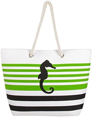 Eshma Mardini Striped Canvas Beach Bag Sea Horse Design - Tote Bag - Green